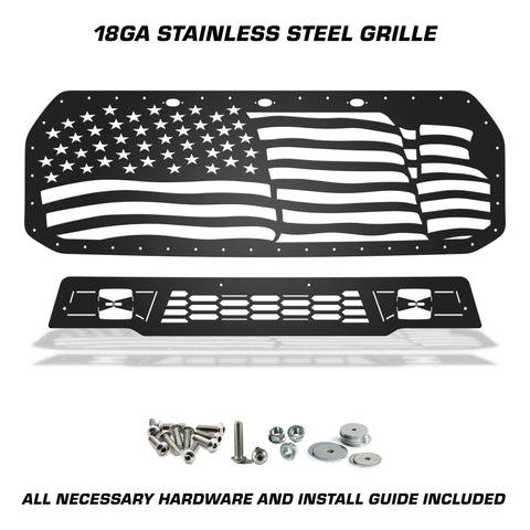 1 Piece Steel Grille for Ford Raptor SVT 2017-2020 - WAVY AMERICAN FLAG