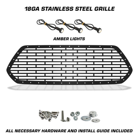 1 Piece Steel Grille for Toyota Tacoma 2016-2017 - BRICKS w/ 3 AMBER RAPTOR LIGHTS