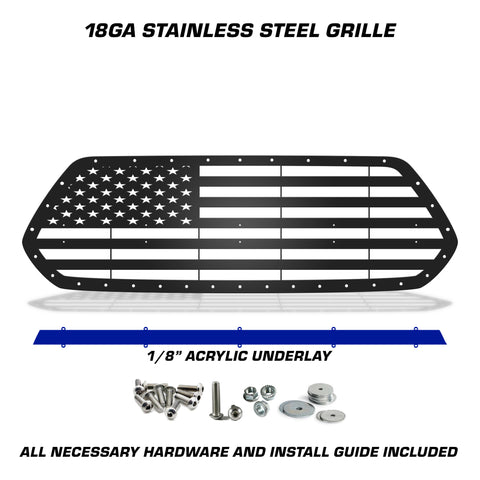 1 Piece Steel Grille for Toyota Tacoma 2016-2017 - STRAIGHT AMERICAN FLAG w/ ACRYLIC UNDERLAY