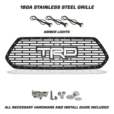 1 Piece Steel Grille for Toyota Tacoma 2016-2017 - TRD w/ 3 AMBER RAPTOR LIGHTS