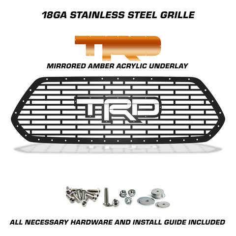 1 Piece Steel Grille for Toyota Tacoma 2016-2017 - TRD w/ MIRRORED AMBER ACRYLIC UNDERLAY