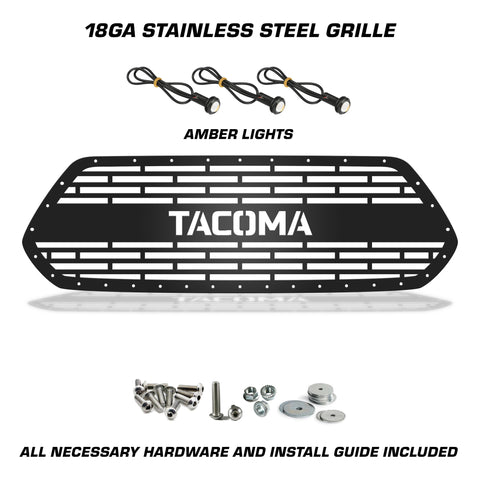 1 Piece Steel Grille for Toyota Tacoma 2016-2017 - TACOMA V1 w/ 3 AMBER RAPTOR LIGHTS