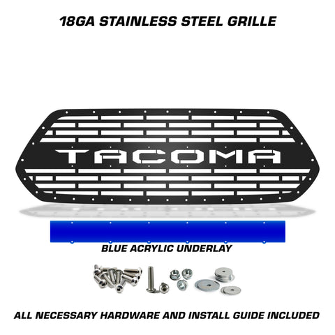 1 Piece Steel Grille for Toyota Tacoma 2016-2017 - TACOMA V2 w/ BLUE ACRYLIC UNDERLAY