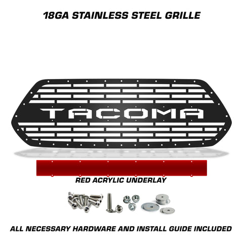 1 Piece Steel Grille for Toyota Tacoma 2016-2017 - TACOMA V2 w/ RED ACRYLIC UNDERLAY