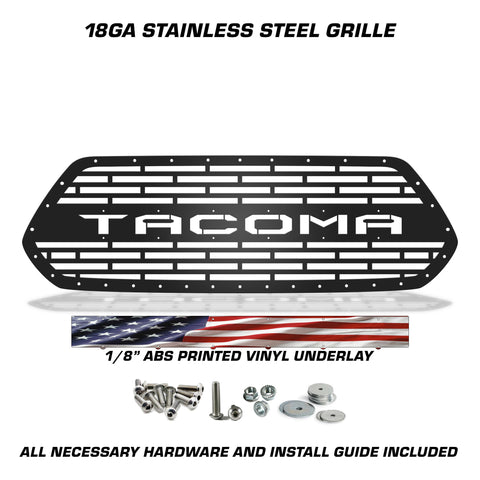 1 Piece Steel Grille for Toyota Tacoma 2016-2017 - TACOMA V2 w/ AMERICAN FLAG VINYL UNDERLAY