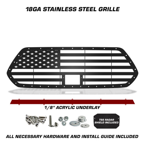 1 Piece Steel Pro Style Grille for Toyota Tacoma 2018-2023- STRAIGHT AMERICAN FLAG w/ RED ACRYLIC UNDERLAY