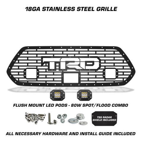 1 Piece Steel Pro Style Grille for Toyota Tacoma 2018-2023 - TRD w/ LED Light Pods