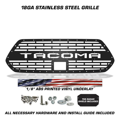 1 Piece Steel Pro Style Grille for Toyota Tacoma 2018-2023 - TACOMA V2 w/ AMERICAN FLAG VINYL UNDERLAY