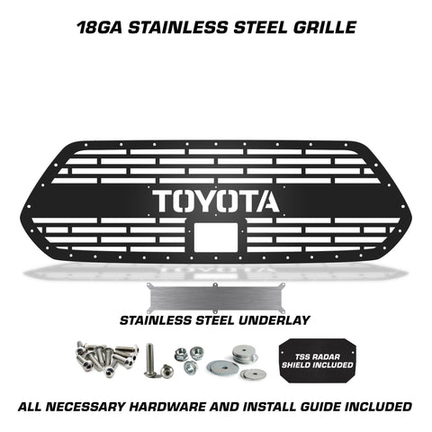 1 Piece Steel Pro Style Grille for Toyota Tacoma 2018-2023 - TOYOTA V2 w/ STAINLESS STEEL UNDERLAY