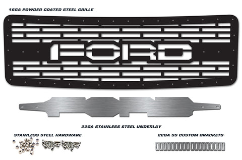 1 Piece Steel Grille for Ford F150 2009-2014 - FORD with STAINLESS STEEL UNDERLAY